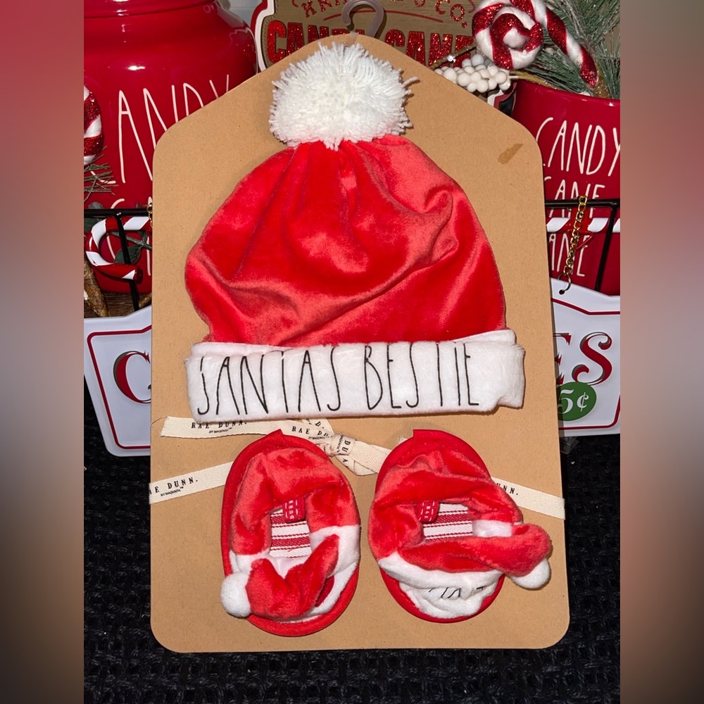 Rae Dunn “Santa’s Bestie” Baby Santa’s Hat and‎ Slippers
